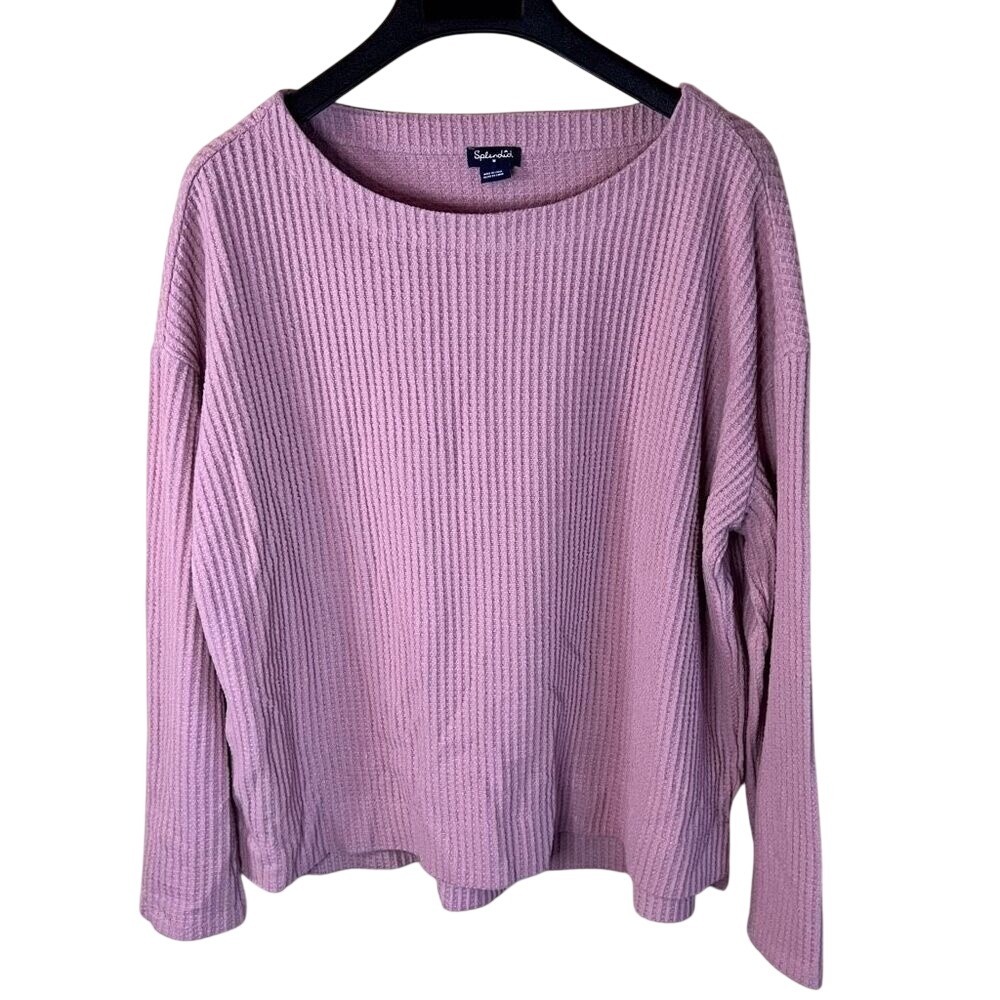 Splendid Womens Oversized Waffle Knit Pink Cozy Sweater Size Medium Outdoor